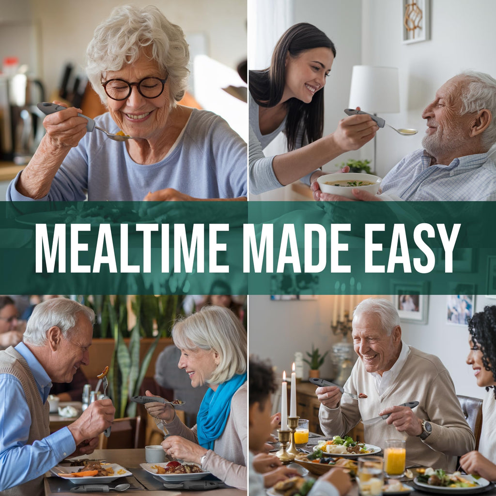 Adaptive Utensils for Elderly, Tremors & Weak Hand Grips - 4pc Lightweight Assistive Silverware Set with Foam Easy