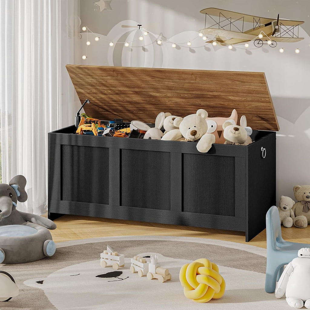 Storage Bench, 39.3" Retro Wooden Storage Chest, Wooden Storage Trunk, Toy Chest with Lift Top, Multifunctional