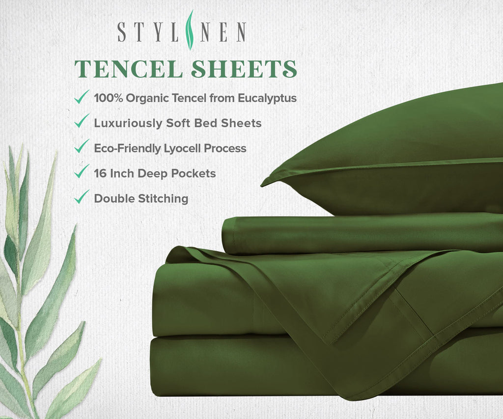 100% Organic Eucalyptus Bed Sheets California King Size 4 Piece Set, Tencel Lyocell, Soft Breathable, 16 Inch Deep