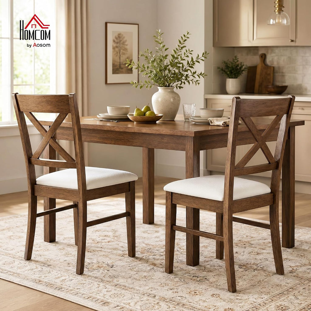 Dining Chairs Set of 2, Upholstered Kitchen Chairs with Rubberwood Frame, Padded Seat and Cross Back for Living Room