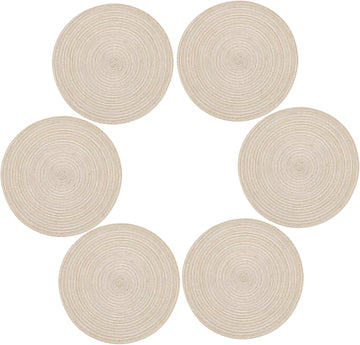Inch Round Placemats Heat-Resistant Stain Resistant Anti-Skid Washable Polyproplene Table Mats Placemats (Beige - Set of 6