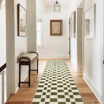 Checkered Plaid Area Rug 2x10, Soft Fuzzy Faux Wool Rugs Washable Anti Slip Rugs Long Runner Carpet 