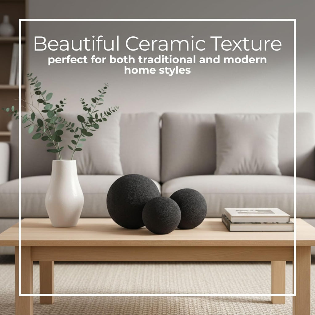 Set of 3 Modern Decorative Orbs - Beaded Ceramic & Stoneware Balls for Bowls, Centerpieces, Table Decor, Aesthetic