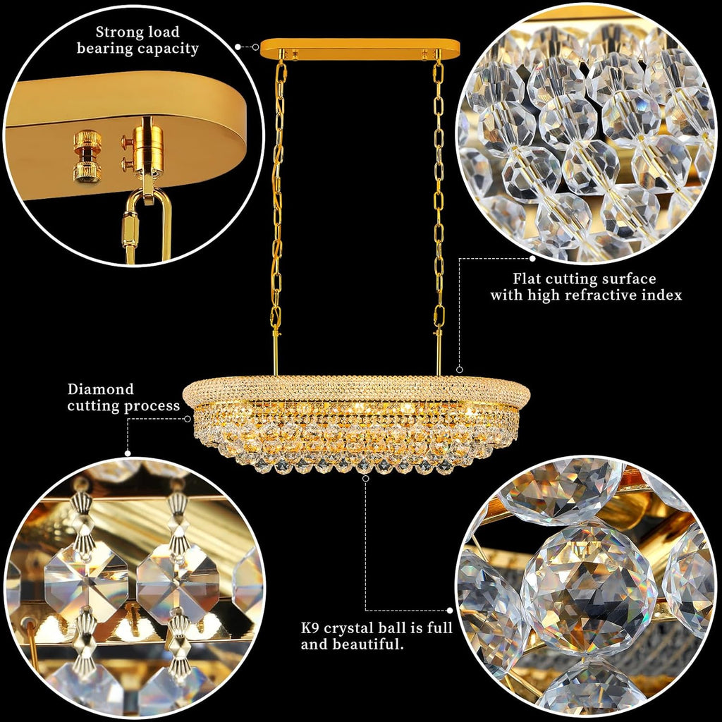 Crystal Chandeliers for Dining Room Light Fixtures Over Table_Modern Crystal Chandeliers for Kitchen Island_9 Lights Empire Style Gold Luxury Lighting Fixtures for Living Room Bar