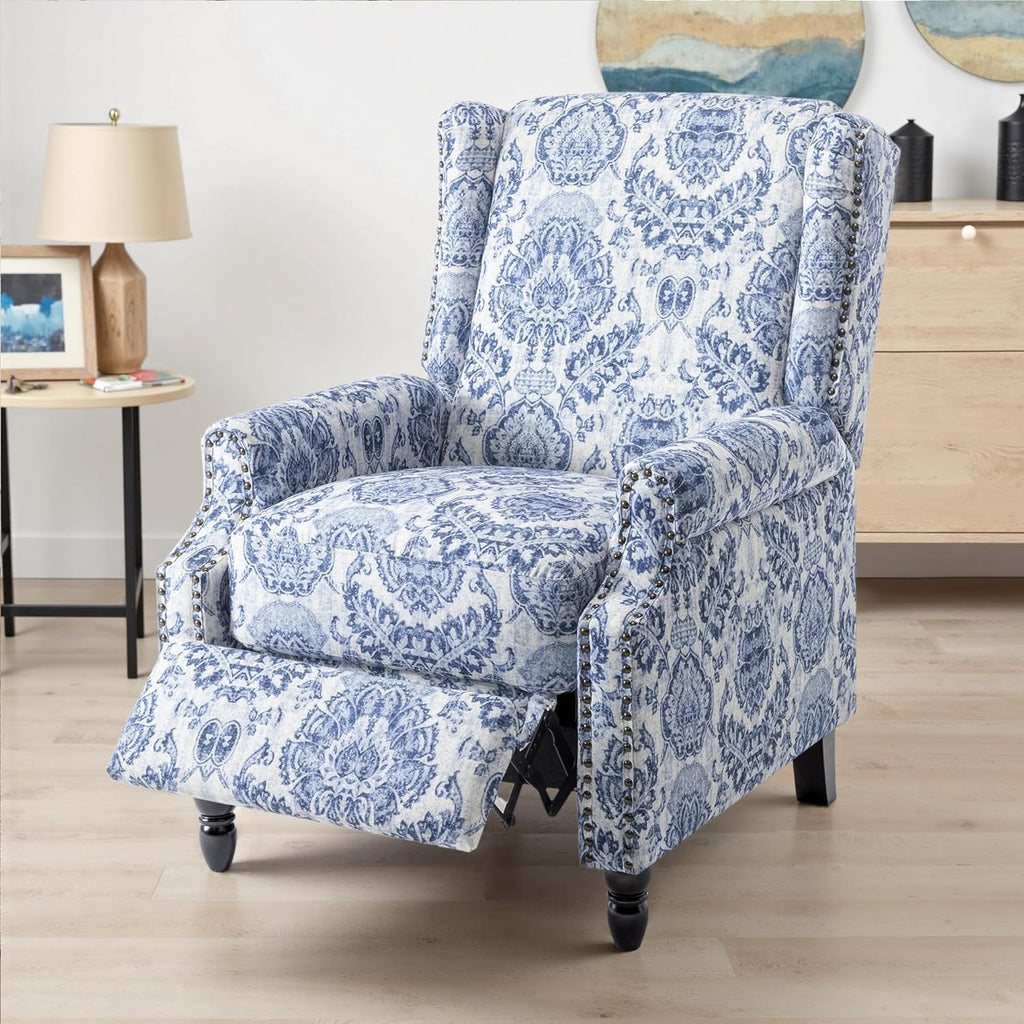 Pushback Floral Recliner Chair, Fabric Upholstered Armchair Push Back Accent Chair for Living Room