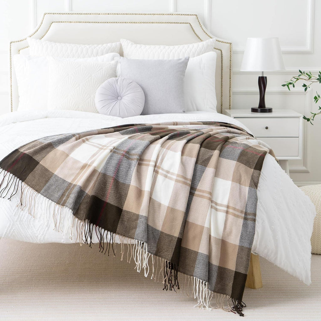 Brown Plaid Throw Blanket, Sofa (50"x60", Coffee)