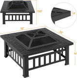 Multifunctional Fire Pit Table 32in Square Metal Firepit Stove Backyard Patio Garden Fireplace for Camping, Outdoor Heating, Bonfire and Picnic - Image 5