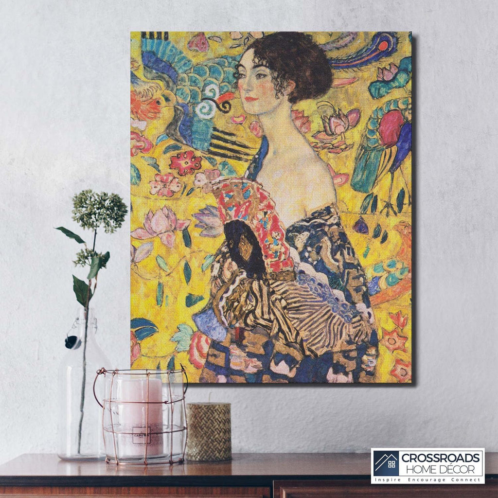 Fine Art Prints, Klimt Wall Art, Gustave Klimt Prints, Lady With A Fan Canvas Print, Ready To Hang Home Wall Decor