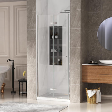 34" W × 72" H Bifold Shower Door, Semi - Frameless Folding Bathroom Glass Shower Doors