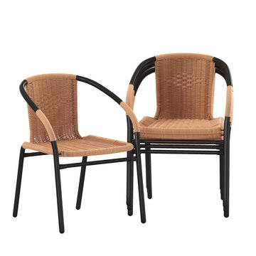Lila 4 Pack Beige Rattan Indoor-Outdoor Restaurant Stack Chair | Versatile and Stylish Seating