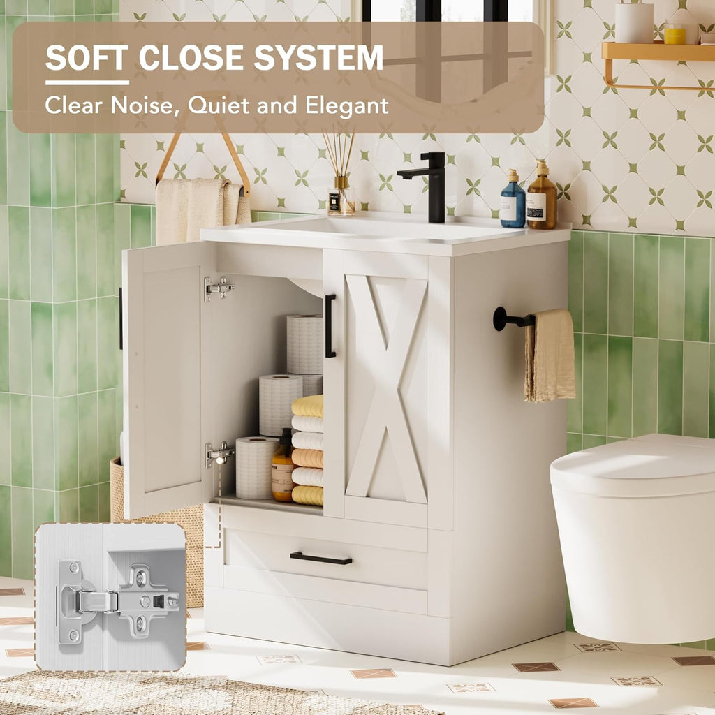 24" Bathroom Vanity with Sink, Bathroom Storage Vanity Sink Cabinet with 2 Doors ＆ 1 Drawer Space