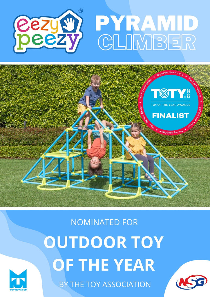 Mega Pyramid Monkey Bars Climbing Tower Active Outdoor Fun for Kids Ages 3 to 8 Years Old, Blue/Green
