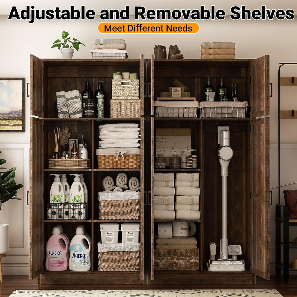 71" Tall Kitchen Pantry Storage Cabinet with Adjustable Shelves | Large Farmhouse Storage Cupboard, Barn Doors