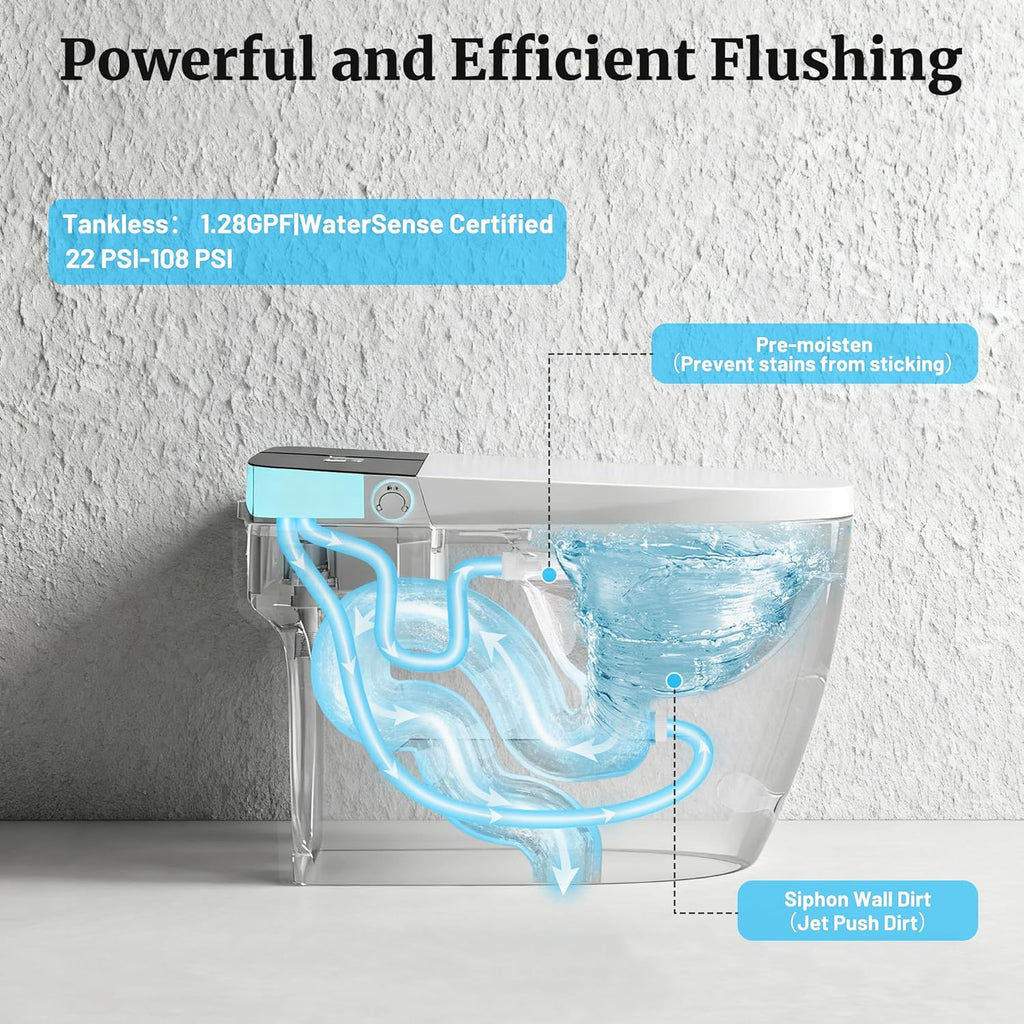 Smart Toilet with Heated Seat & Dual Auto Flush, Foot Sensor