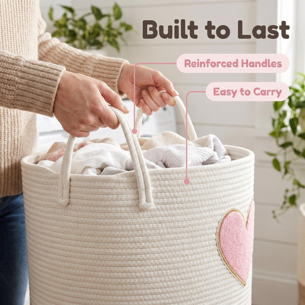 Pink Laundry Hamper, Tall Large Storage Basket