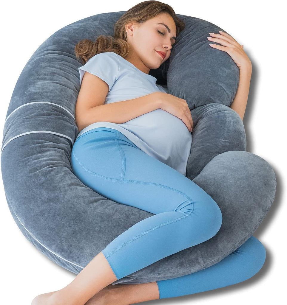 E Shaped Pregnancy Pillows, Detachable Maternity Body Pillow for Sleeping, Dual-Sided Velvet Pink