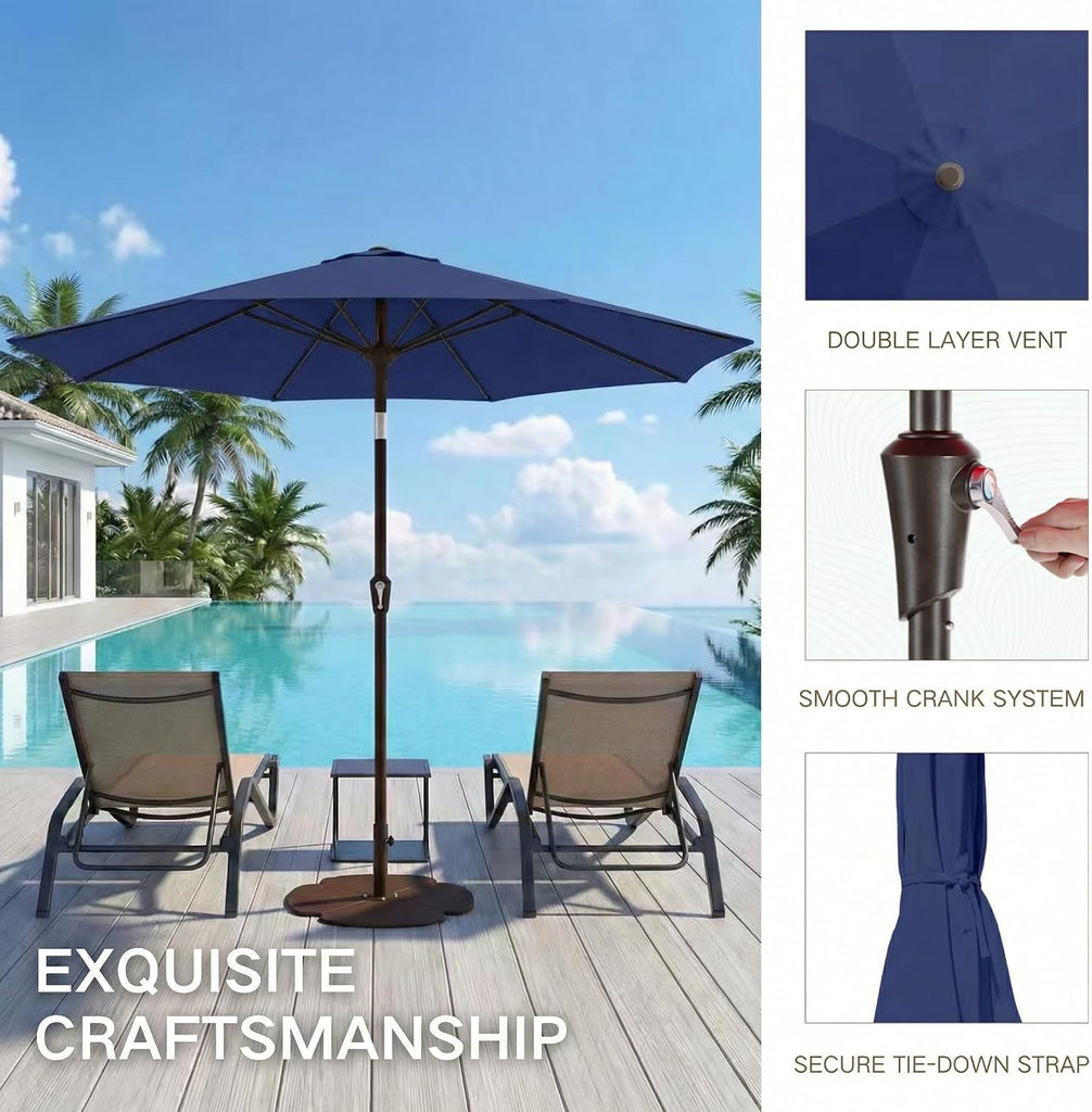 10FT Outdoor Patio Umbrella, Round Market Table Umbrella with Push‑Button Tilt and Crank Lift, 8 Sturdy Metal Ribs