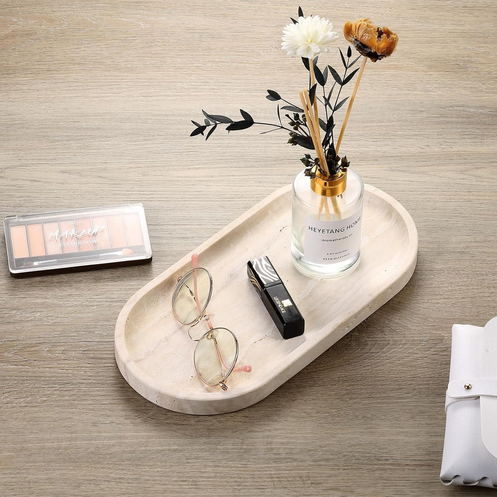Italian Travertine Tray, 12"x6" Vanity Decorative Marble Tray for Countertop, Catchall Tray for Perfume, Candles