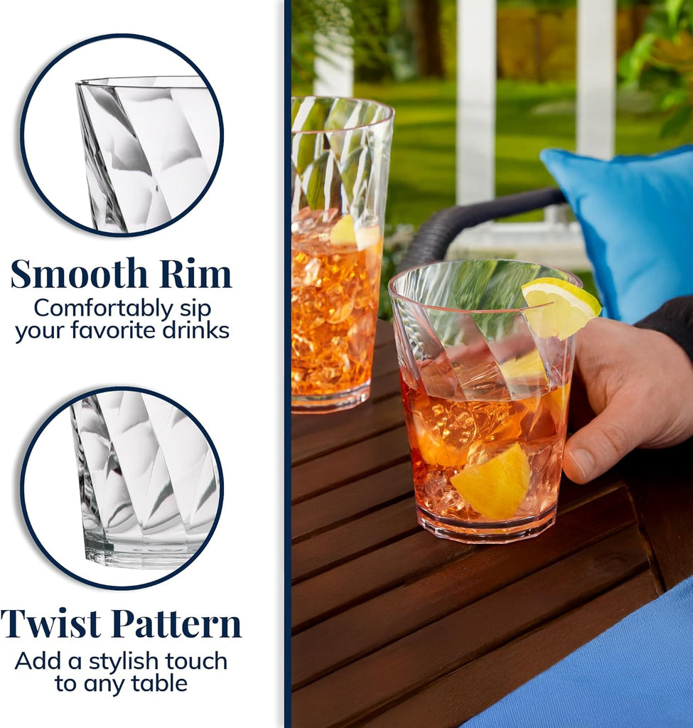 Optix Plastic Reusable Drinking Glasses (Set of 16) 14oz Rocks & 20oz Water Cups in Clear | BPA-Free Tumblers, Made