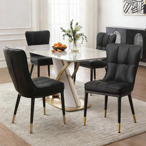 Modern Dining Chairs Set of 4, PU Leather Upholstered Kitchen Chairs with Thickened Seat, Metal Legs and Armless Design, Black