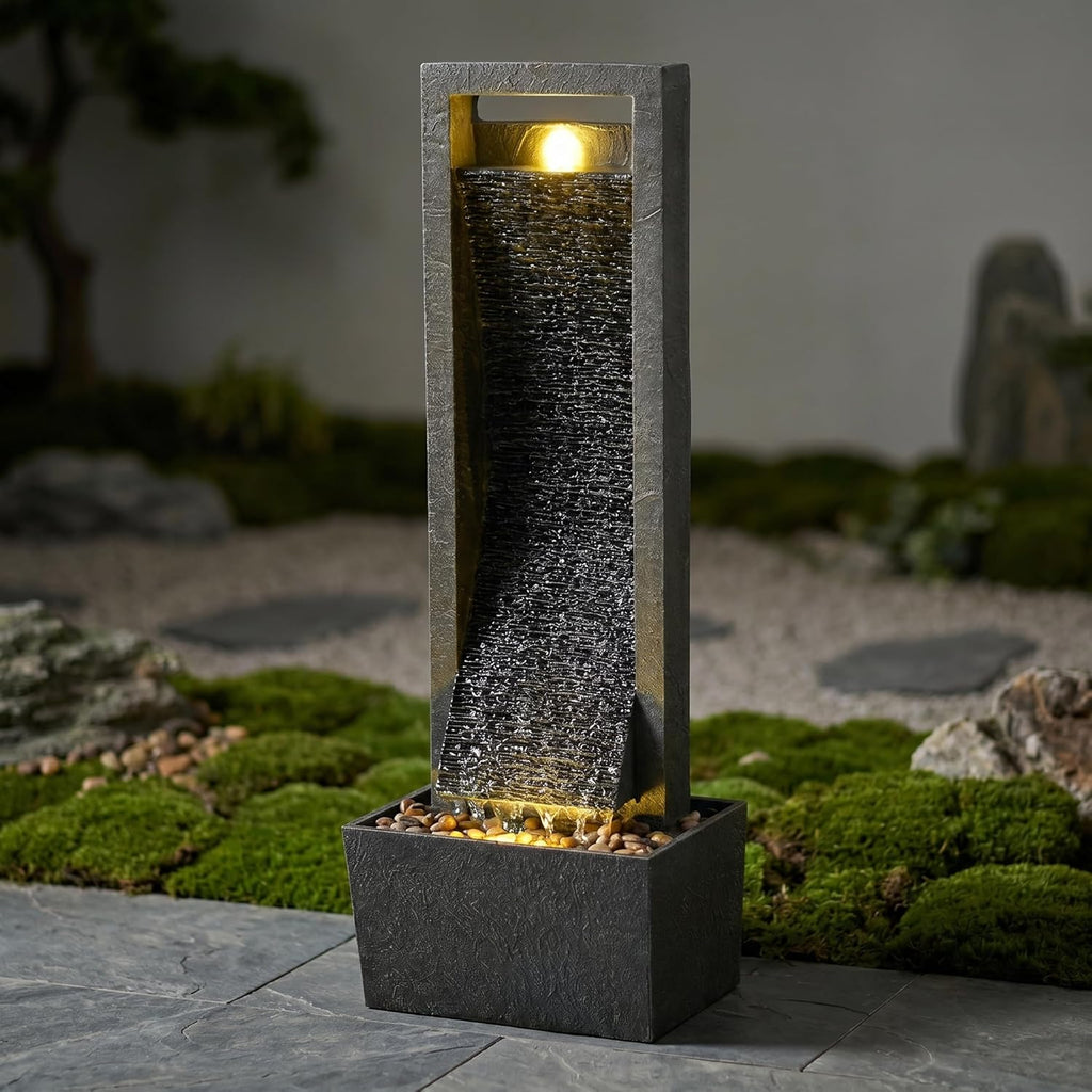 38.6" Tall Outdoor Water Fountain with LED Lights