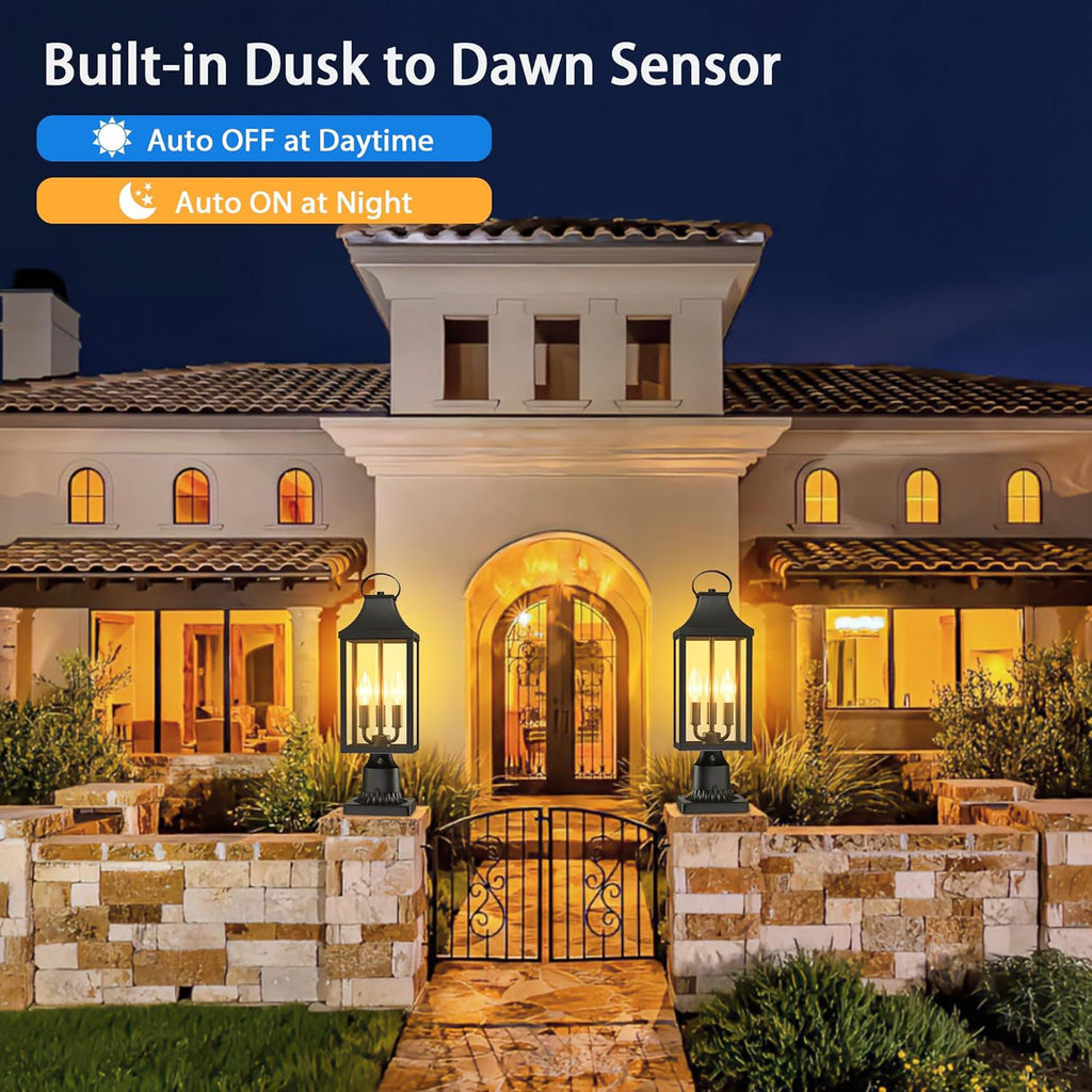 18.62'' Dusk to Dawn Post Light Outdoor, Large 3-Light Lamp Post Light Fixture