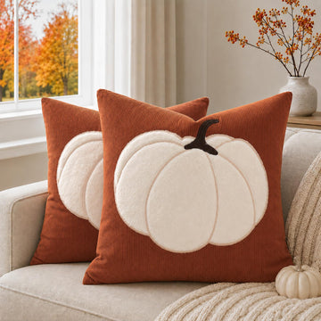 Fall Pumpkin Throw Pillow Covers 20x20Set of 2, Soft Corduroy Decorative Pillow Covers with Plush Faux Fur Pumpkin
