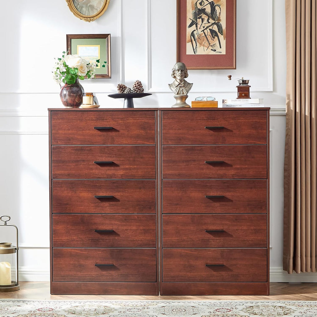 Dark Cherry Dresser , 5 Drawer Dressers & Chests of Drawers, Modern Wood Dresser, 47 Inches Tall Chest of Drawers