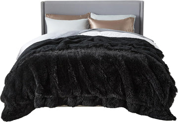 Faux Fur Fluffy Sherpa Fleece King Bed Blanket Black 108"x90"