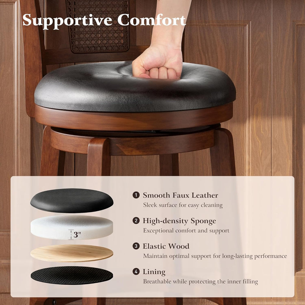 30 Inch Bar Stools Set of 4, Wooden Swivel Bar Stools, 360 Degrees Swivel Chairs with Upholstered, Wrap-Around