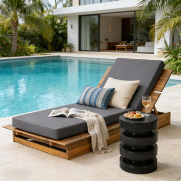 Patio Chaise Lounge Chair Outdoor, Acacia Wood Poolside Sun Lounger with 4-Thick Cushion, 3-Position Adjustable