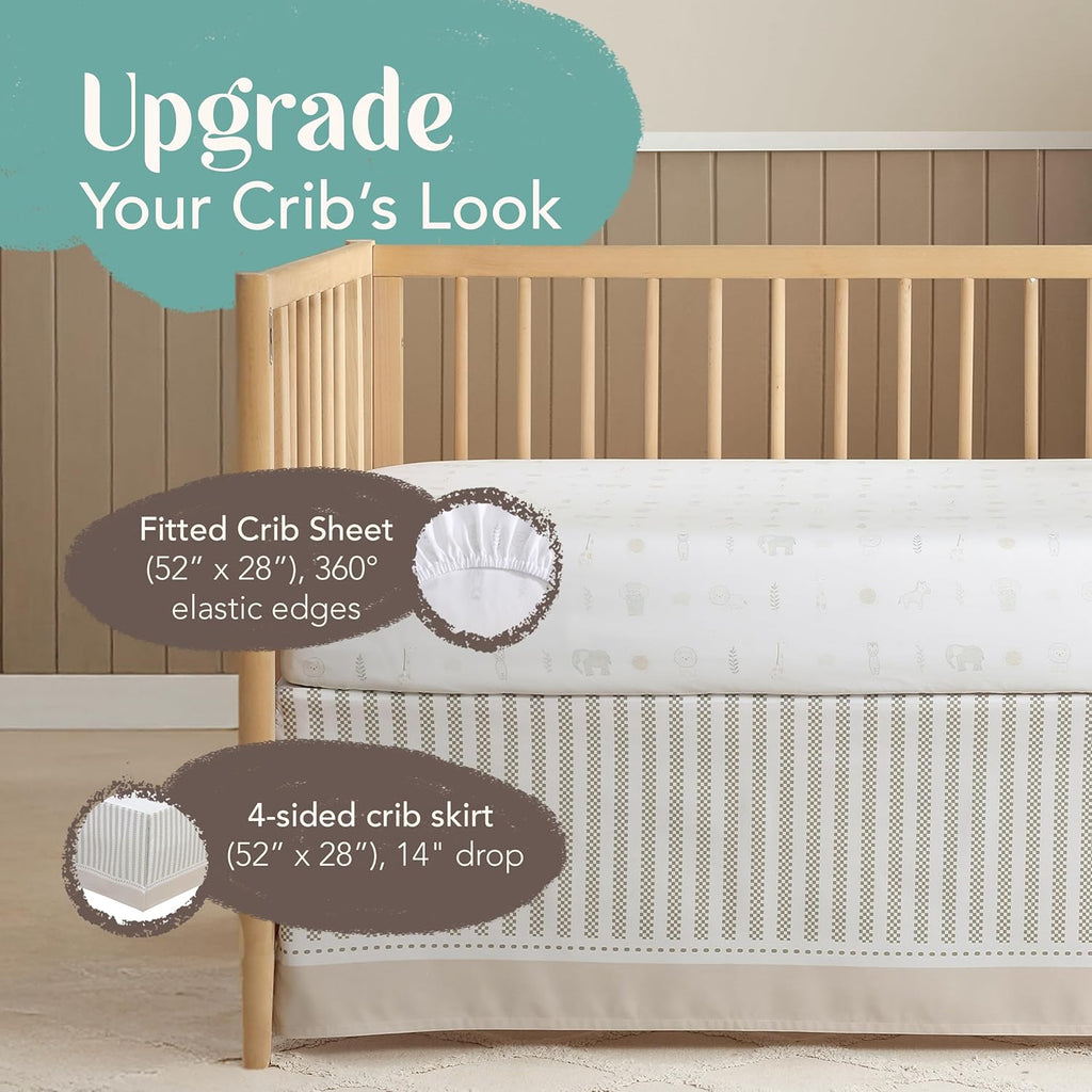 3-Piece Crib Bedding Set for Boys & Girls - Reversible Quilt, Fitted Sheet, Crib Skirt - Soft, Breathable & Durable