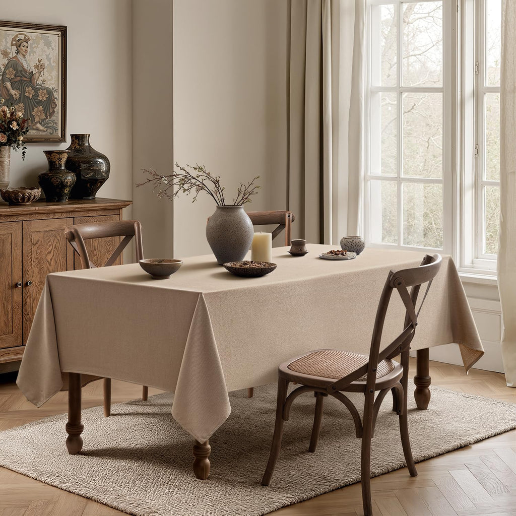 Linen Textured Rectangle Tablecloth 60 x 104 Inch Light Brown