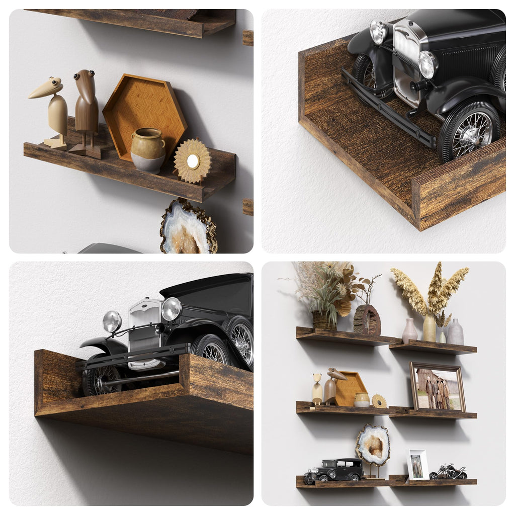 Floating Shelves for Wall Decor and Storage, Brown, 6Pcs 15.7''