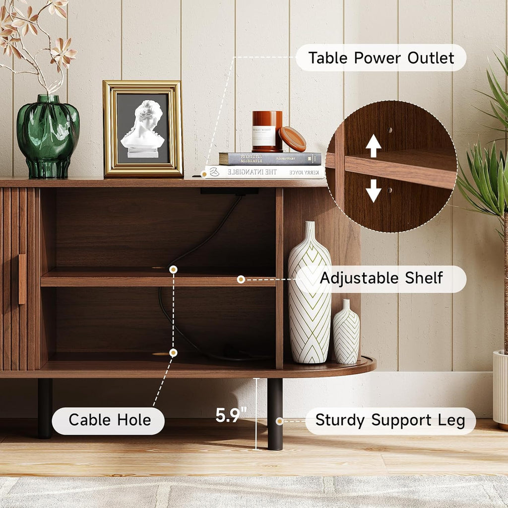70.8" TV Stand with Power Outlet for TVs up to 75 Inch, Entertainment Center with Storage and Adjustable Shelves