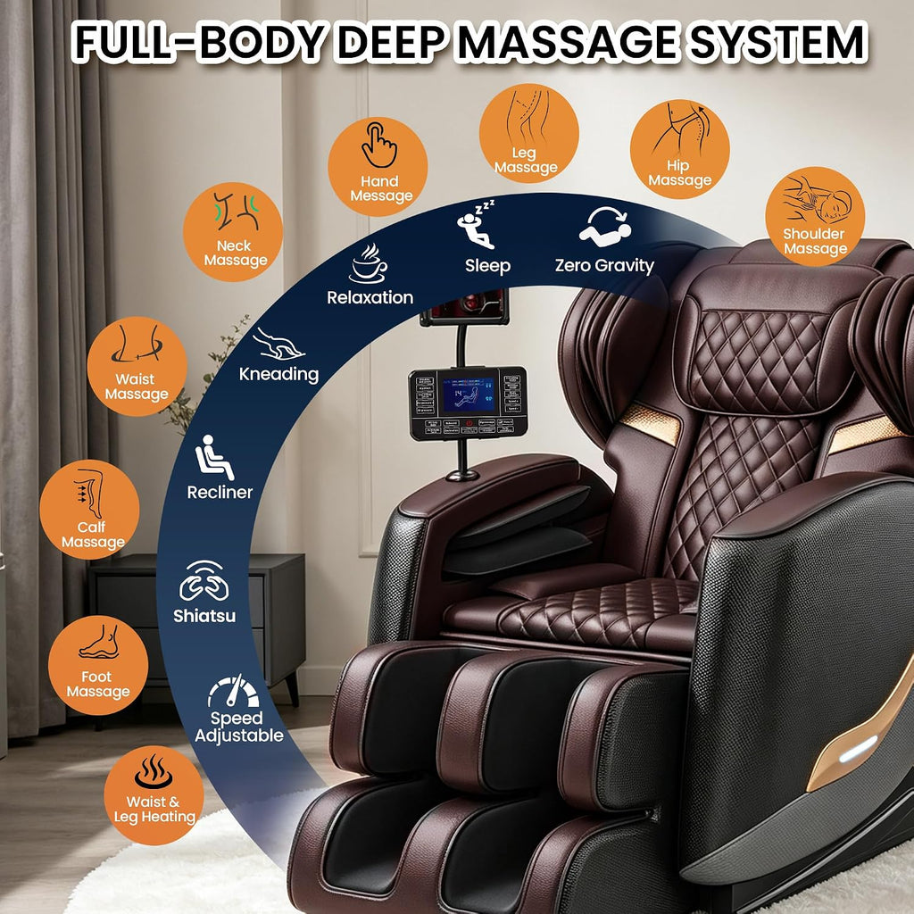 Full Body Zero Gravity Massage Chair with 10 Rollers, Airbags, Heating, Foot Massage, Bluetooth Speakers, Touch