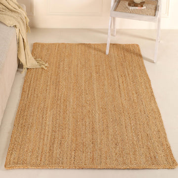Handwoven Natural Jute Area Rug Rustic Solid Braided Farmhouse Rug