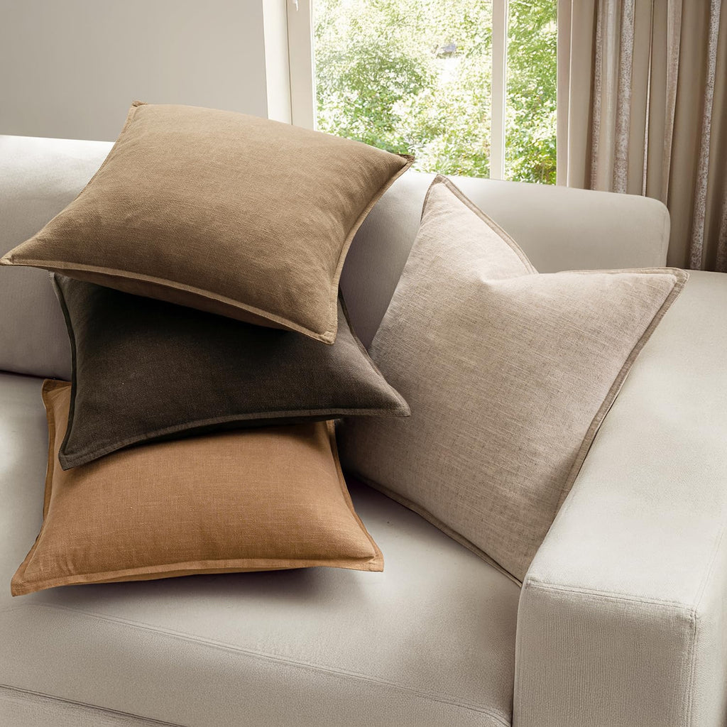 Neutral Brown Linen Pillow Covers Pack of 4 Decorative Natural Fall Throw Pillow Covers Soft Accent Boho Farmhouse