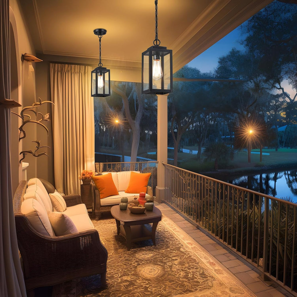 Outdoor Pendant Lights for Porch, 11'' Outdoor Hanging Lantern Lights Modern Outside Chandelier