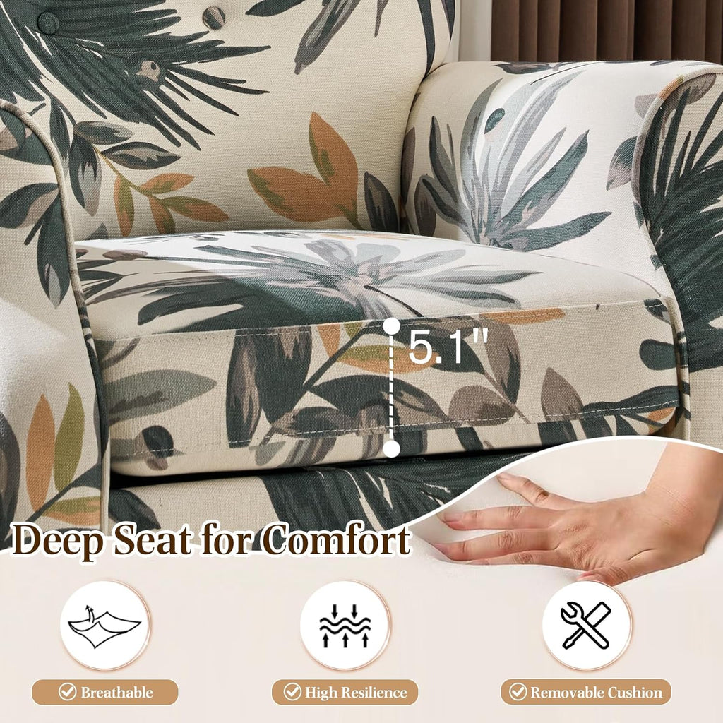 Mid Century Wingback Arm Chair, Modern Upholstered Fabric High Back Accent Chair with Wood Legs, Upholstered Single
