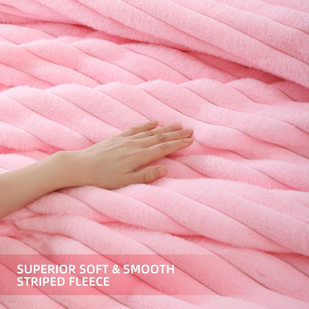 Fluffy Queen Comforter Set 3 Pieces - Pink Fleece Fluffy Comforter Set, Luxury Fuzzy Queen Bedding Set