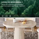 Extendable Dining Table Round-to-Oval 39"-55" with Pedestal Base - Seats 4-6, Wash White Finish, Smooth Rounded Corners