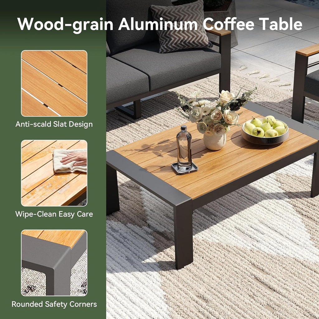 Patio Furniture Set, Aluminum Outdoor Furniture with Oversized Seats | All Weather Outdoor Sectional with Washable 5"