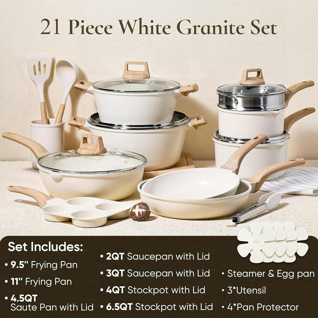 21pcs Pots and Pans Set, Nonstick Cookware Sets, with Egg Pan | Induction Kitchen Cooking Set, Durable, Easy Food