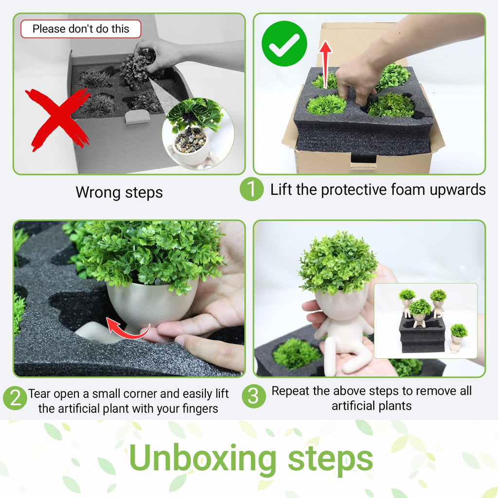 4 Packs Creative Fake Plants Artificial Succulents Plants in Ceramic Human Shaped Pots, Cute Faux Succulents Mini