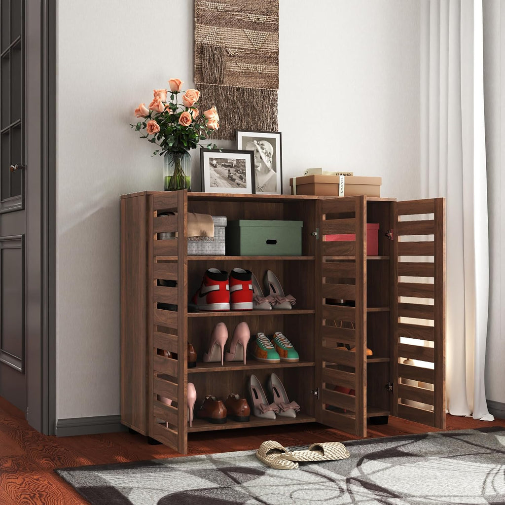 Narrow Shoe Storage Cabinet with Doors & Adjustable Shelf , 5-Tier Freestanding Slim Shoe Organizer Rack Shoe Cabinet