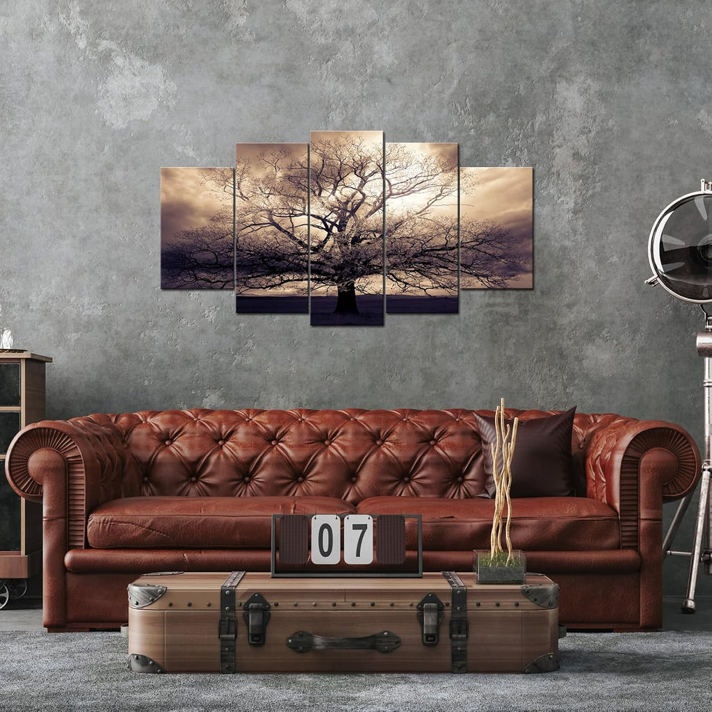 5 Piece Large Canvas Wall Art Sepia Tree of Life Picture Photo Art Print on Canvas Mysterious Fantasy Forest Artwork