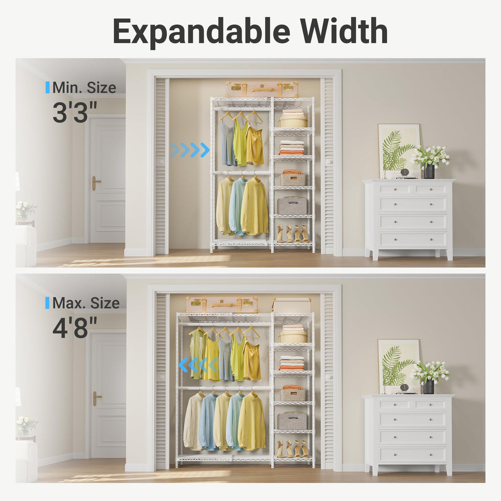 X2 Expandable Clothes Rack Portable Closet Organizer System White