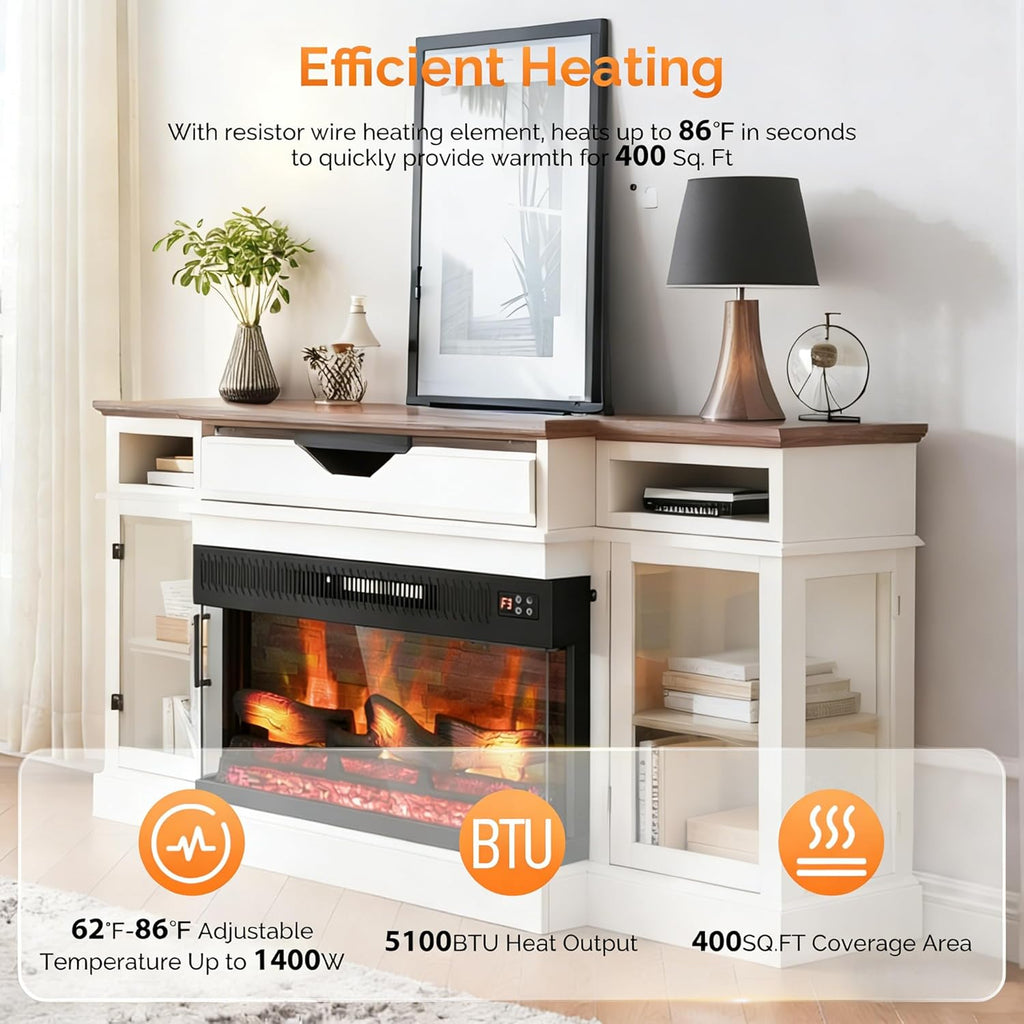 28 Inch 3-Sided Glass Electric Fireplace Insert, Electric Fireplace Heater with Remote Control