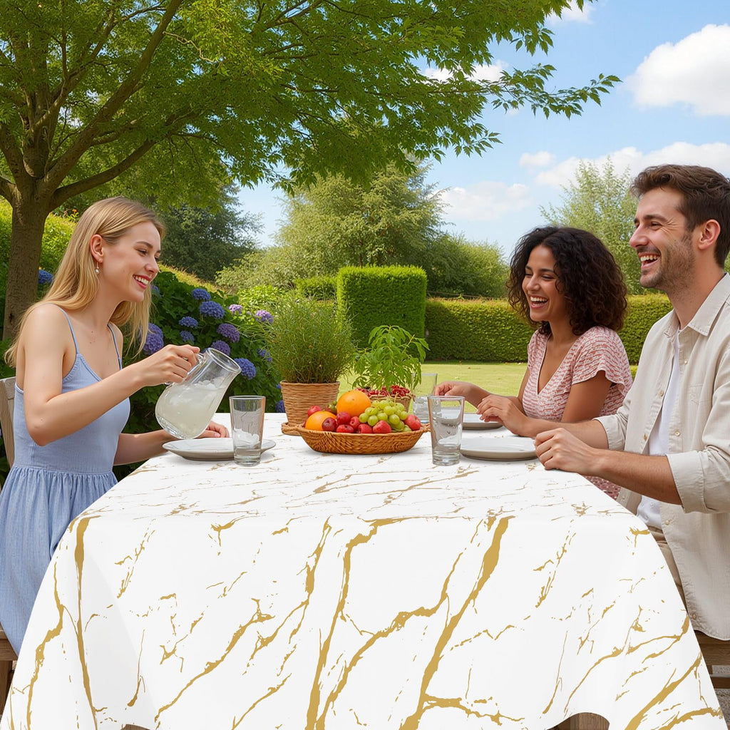 Rectangle Table Cloth, Waterproof Vinyl Tablecloths with Flannel Backing, Wipeable Spillproof Plastic Table Cover for